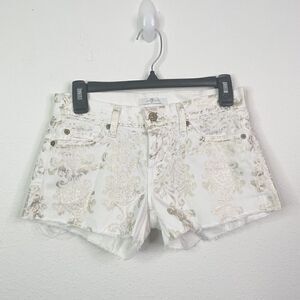 Seven For All Mankind Gold Foil Paisley Cut Off Shorts White Size 24